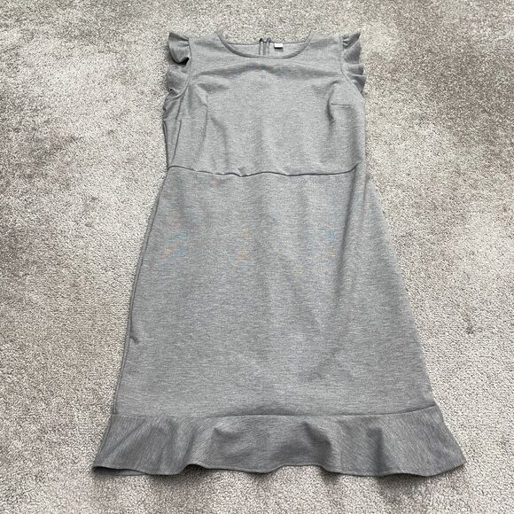 Old Navy Flutter Ruffle Sheath Dress Womens Large Gray Ponte Knit Stretch Work - Picture 1 of 13